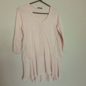 cha cha‎ vente 3/4 Sleeve Top melon color with flight Size L 100% Cotton